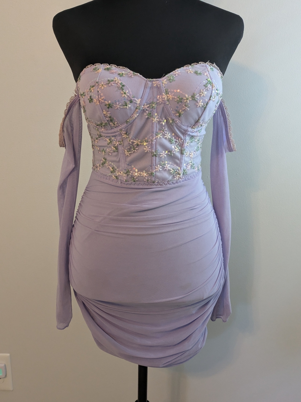 SHEIN Strapless Embroidered Bodycon Dress Size S Sequins Mini Corset